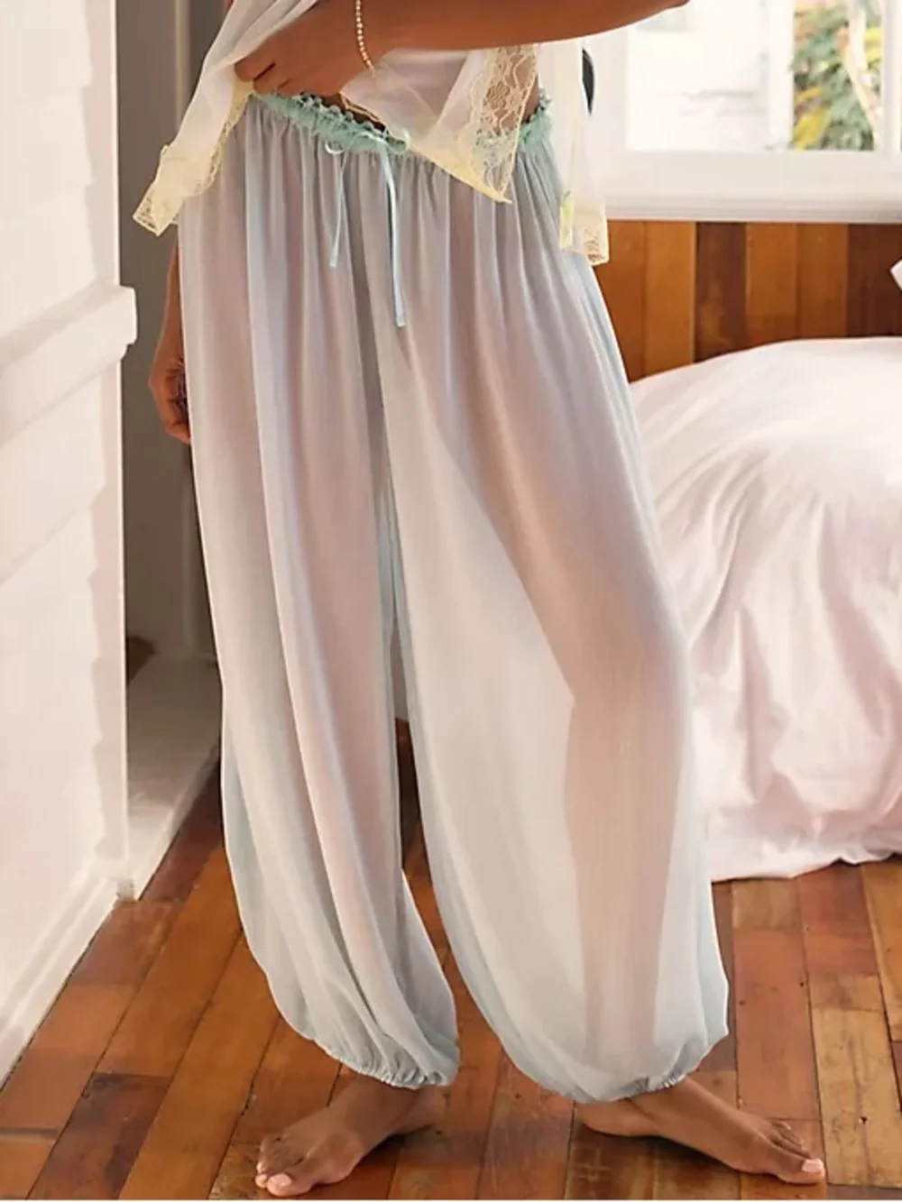 Anthropologie LyreBird Sheer Lace Trim Ballon Pants